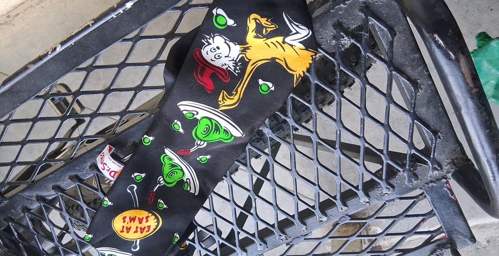 Dr. Seuss Black Tie with Green Flying Saucers and Yellow Character